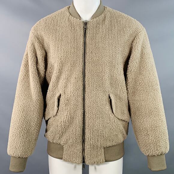 HELMUT LANG Size S Grey Textured Polyester Faux Fur Zip Up Bomber